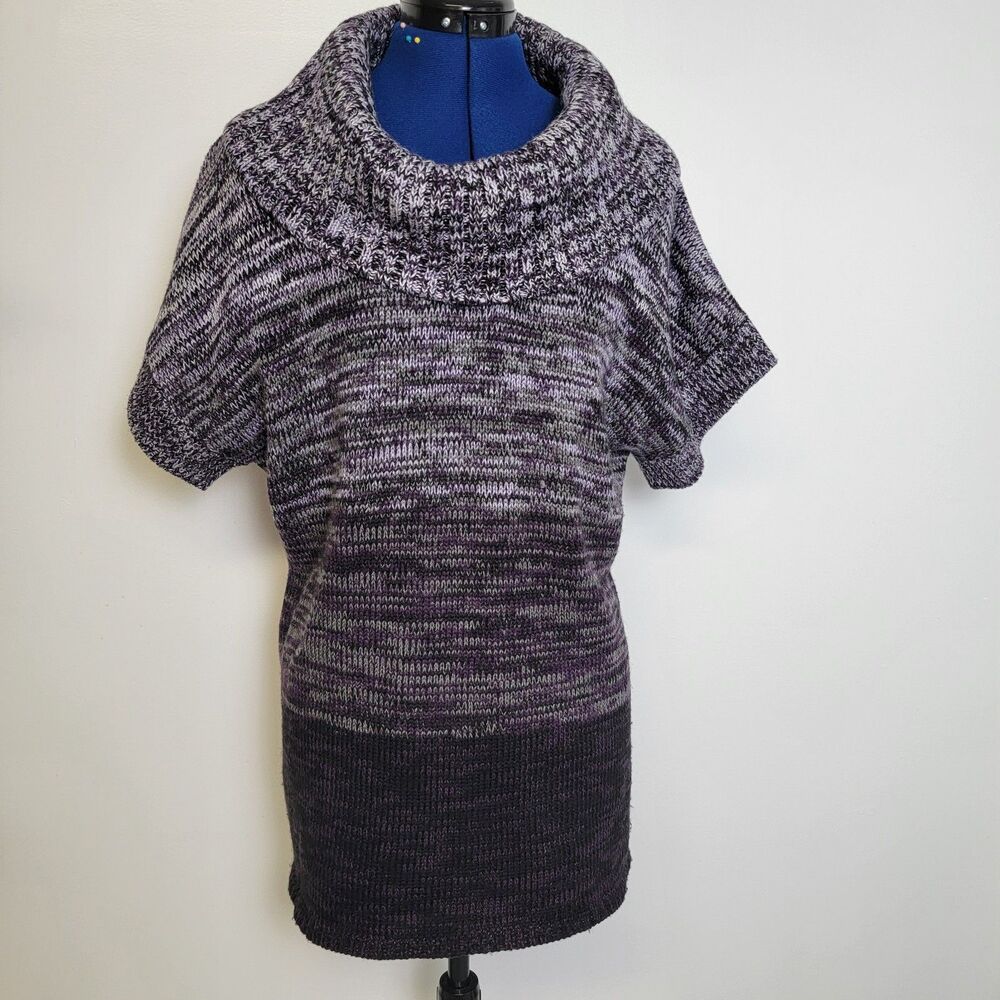 Karen Scott Womens Purple Acrylic Pullover Cowl Neck Short Sleeve Sweater L EUC